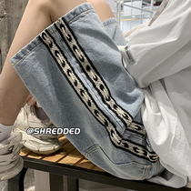 Wide leg denim shorts female summer large size Fat mm Slim Design Sensation Small Crowd Chic Port Taste 50% Pants Chains tide 5