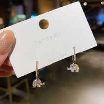 S925 silver needle flash diamond cute baby elephant stud earrings female temperament earrings wild high-end small and exquisite earrings ear buckle