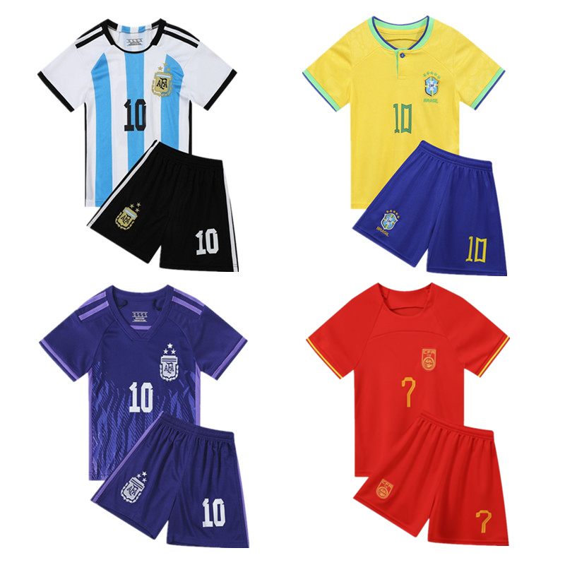 アルゼンチン子供サッカーユニフォームスーツ少年少女小学校サッカートレーニングユニフォームメッシ C ロナウドジャージカスタマイズ