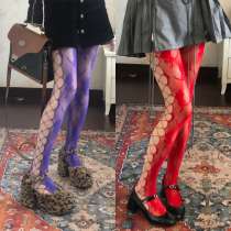 Color stockings sexy temptation hollow bundled fishnet socks large size rose pattern jacquard pantyhose women Net red cool
