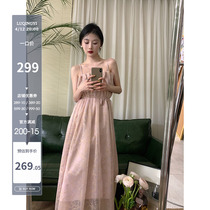 Egret green one (letters in the wind) lace with lace dress and dress for womens summer season with gentle elegance 100 pleats long dresses