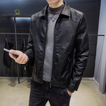 Leather men 2021 New Korean version of the trend handsome plus velvet padded machine jacket men Spring and Autumn Winter