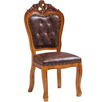 Hotel Au Style Dining Chair Solid Wood Carved Backrest Dining Chair Chinese Clubhouse Leather Art Hotel Soft Bag Chair Hot Pot Bag Room Chair