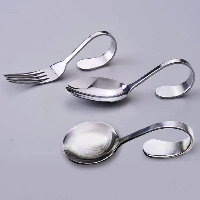 Stainless steel elbow spoon bend spoon curved fork spoon bend spoon after bending shrimp sliding spoon creative vertical Western spoon