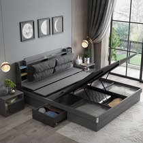 Air pressure high box storage bed Modern simple Nordic 1 5 meters 1 8 board bed Economical master bedroom storage double bed
