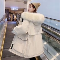 Pregnant women down jacket winter pregnancy female Korean version of loose 2021 new large size thick fashion long cotton coat outside