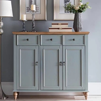 American three-door solid wood shoe cabinet Household modern light luxury living room Blue entrance cabinet Large capacity locker storage cabinet
