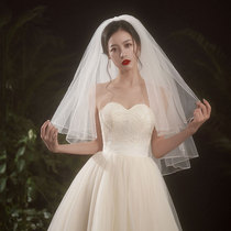 Bride head yarn double cover short Korean plain yarn wedding veil photo studio headwear accessories