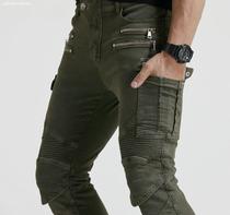 LOONGBIKER Army Green Casual Fashion Locomotive Jeans Motorcycle Cycling Jeans Locomotive Racing Pants