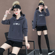Short hooded sweater women Autumn Winter ins lazy wind plus velvet thickened 2021 New loose Korean version of clothes