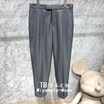 Miyamoto customized 21 spring TB wool nine-point trousers red white and blue webbing slim slacks for men and women couples