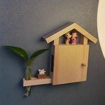 Solid wood switch decorative frame shielded socket box protection patch set with mobile phone flower arrangement 3d Cubism creative wall applie for home