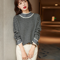 One unforgettable classic hundred models 2021 autumn and winter New French retro thousand bird grid pure wool sweater women