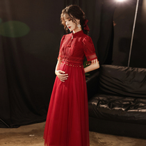 Cheongsam toast bride 2021 new summer wine red wedding engagement dress female pregnant woman belly dress