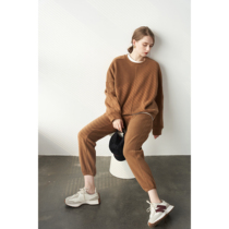 Lengluo homemade autumn cotton colorful round neck long sleeve sweater sweatpants casual set Joker comfortable