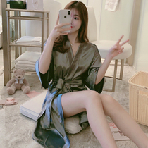 Ice Silk Sexy Sleepwear Woman Summer Short Sleeve Thin Fairy Sleeping Robe Gats Extra Large Code 200 Catty MM Lacing Bathrobe