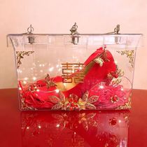 Tibetan wedding shoes artifact bride shoe box with lock wedding game tricky props wedding acrylic transparent shoes box