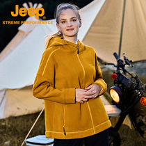 Jeep fleece jacket womens hooded fleece top double-sided velvet warm coral fleece fleece women