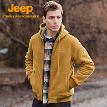 Jeep fleece jacket male hooded thick fleece jacket winter double-sided velvet warm outdoor fleece coat