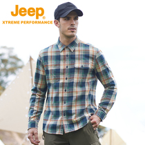 Jeep check shirt men long sleeve anti-wrinkle non-iron outdoor casual top grade light luxury striped shirt outside wear