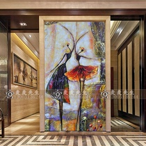 Modern art glass porch living room screen partition background toughened craft introduction European abstract figure oil painting