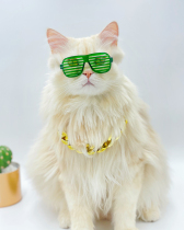 Pet cat thick-rimmed glasses hollowed out horizontal stripes sunglasses headdress dog accessories funny photo blue cat puppet Teddy