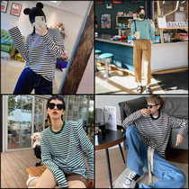 Hong Kong direct mail Ami Paris 2021 autumn winter striped long sleeve multi color love embroidery T-shirt men and women