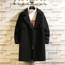 Long woolen coat male spring and autumn fat man plus fat plus size civil servant windbreaker Korean trend woolen coat