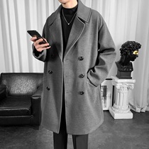 Advanced feeling woolen coat mens autumn and winter large size loose Ruffian handsome long German trench coat design sense temperament jacket