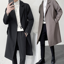 Super long knee high-grade windbreaker mens loose Korean version of light mature wind medium long coat Ruffian casual coat