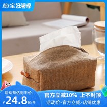 Japanese-style simple paper towel box cotton and linen cloth art restaurant living room pumping paper box art paper towel storage bag creative household