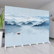 Chinese screen partition wall Living room Bedroom occlusion household folding mobile Simple modern office Landscape flowers and birds