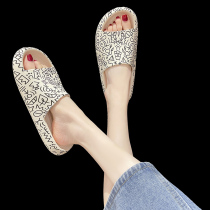 Slippers womens summer net red ins tide fashion home indoor non-slip bathroom step shit feeling thick bottom cool slippers women wear outside