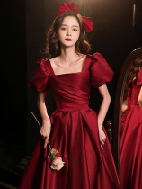 Toast Bride 2021 summer new wedding engagement wine red satin dress vintage Princess little man to wear