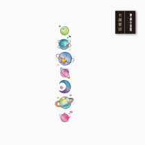 One-horned small monster watercolor hand-painted color planet moon small fresh tattoo stickers waterproof cute fresh small pattern