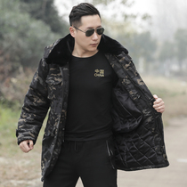 Black camouflage winter cotton-padded jacket mens cotton-padded warm and cold-proof clothing medium and long windproof waterproof security coat