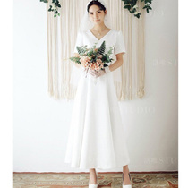 Large size wedding dress 200 Jin plus fat slim bride Photo satin light light simple travel shoot door yarn