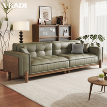 Solid wood sofa genuine leather living room light and luxurious walnut wood color New Chinese small family type headstock Cow Leather American Minimalist sofa