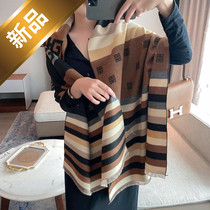 Hong Kong wind light luxury cashmere scarf female 2021 autumn and winter color plaid versatile thick warm shawl dual-use scarf