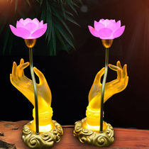 Lotus lanterns Buddha lights home new Chinese style led colorful glazed lotus lanterns Guanyin Changming Buddha front Buddha lights