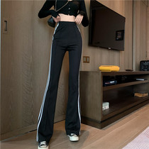 2021 casual pants womens tight-fitting thin Joker micro-horn sports pants autumn Korean version of high waist wide legs long pants