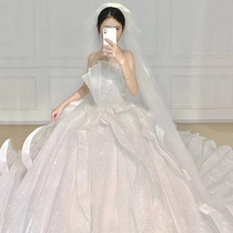 Tail chest master light wedding small man 2021 new bride dress female thin tailing high texture Starry Sky Winter