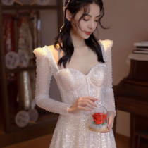 French light wedding dress 2021 new bride small welcome guest go out gauze Thank you banquet dress female engagement senior sense