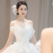 Korean bandeau light main wedding dress 2021 new bride little man out of the gauze summer simple thin trailing starry sky