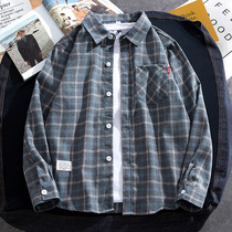 Mens shirt Summer thin fashion versatile plaid long-sleeved shirt Spring and autumn Hong Kong style Japanese Ruffian handsome top jacket