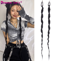 Net Red Fashion Twist Braid Handwoven Black High Temperature Silk Wig Numb to take photos and write really long ponytail