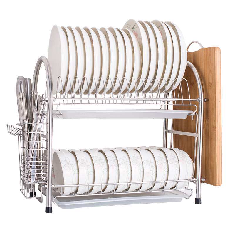 Four Seasons Muge (micoe) kitchen shelf 304 stainless steel dish rack double-layered leaching rack bowl rack knife