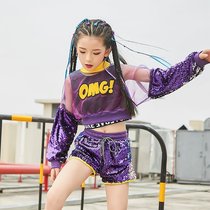 New girls Jazz dance costume Dance children hip hop hip hop suit Umbilical sequin drum set performance suit