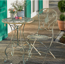 Body of the body Courtyard Law Style Countryside Doing Old Retro Iron Art Round Table Matching Chairs Green Retro to do old