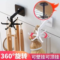 Wall-free rotating adhesive hook kitchen multifunctional household spoon spatula storage rack wall-mounted hanger artifact